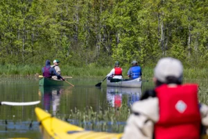 2 canoes and one kayak in Great Meadow Stream