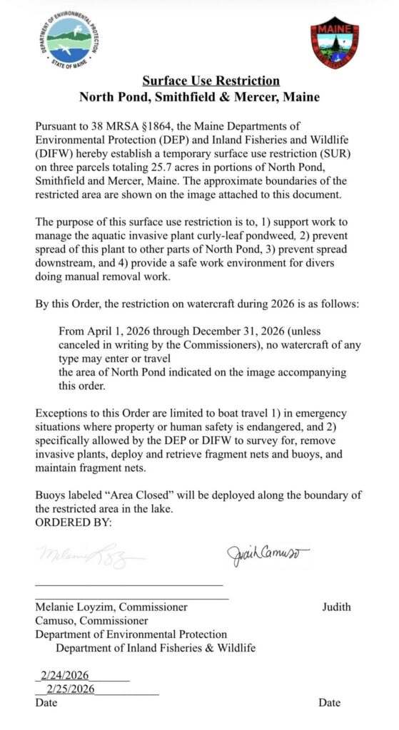 letter explaining 2026 SUR on North Pond