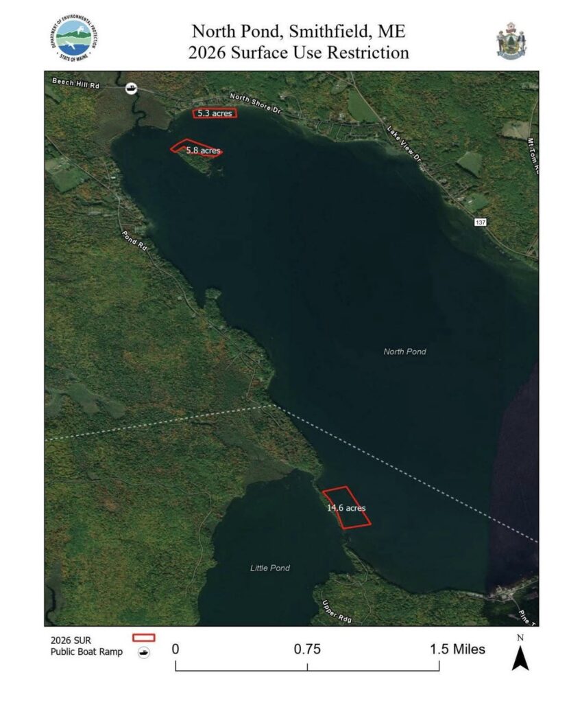 map with surface use restriction outlines on North Pond
